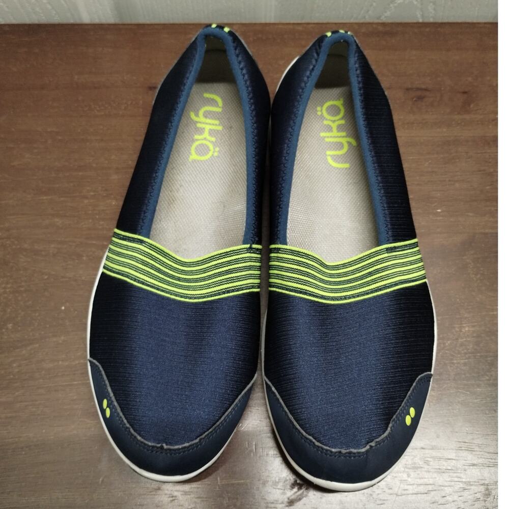 Women’s Navy Slip-On Sneakers with Lime Accent - Picture 3 of 7